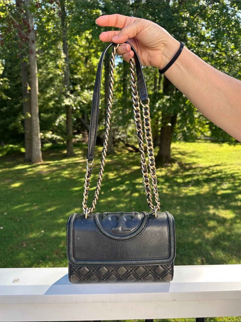 Tory Burch Black Leather Chain-Trim Shoulder Bag